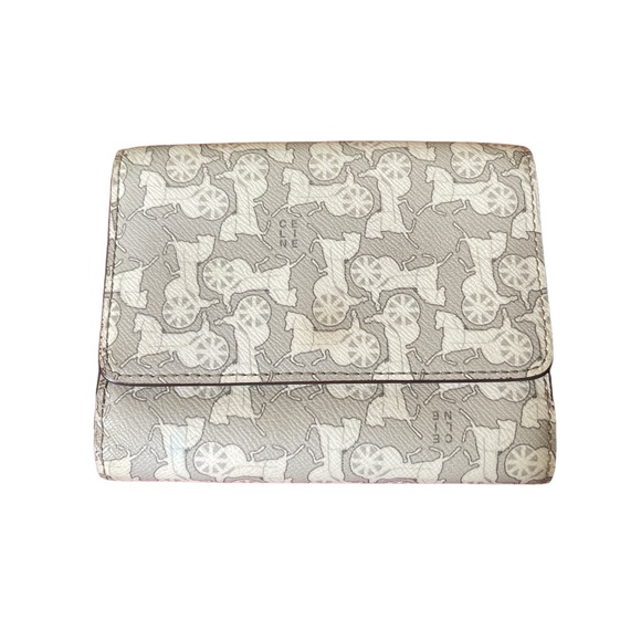 Beautiful RARE Celine Bifold Snap Wallet with Horse & Buggy White & Grey GUC - Picture 3 of 16